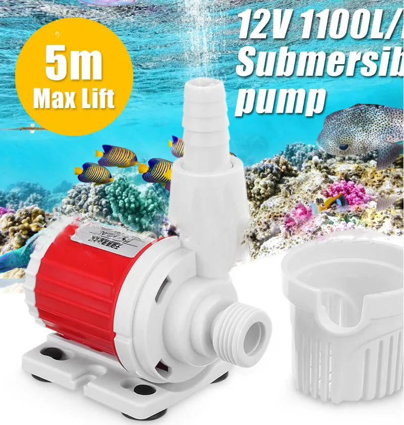 Мини DC 12V 1100L/H погружной насос Солнечный Бесщеточный Водяной для аквариума Rockery