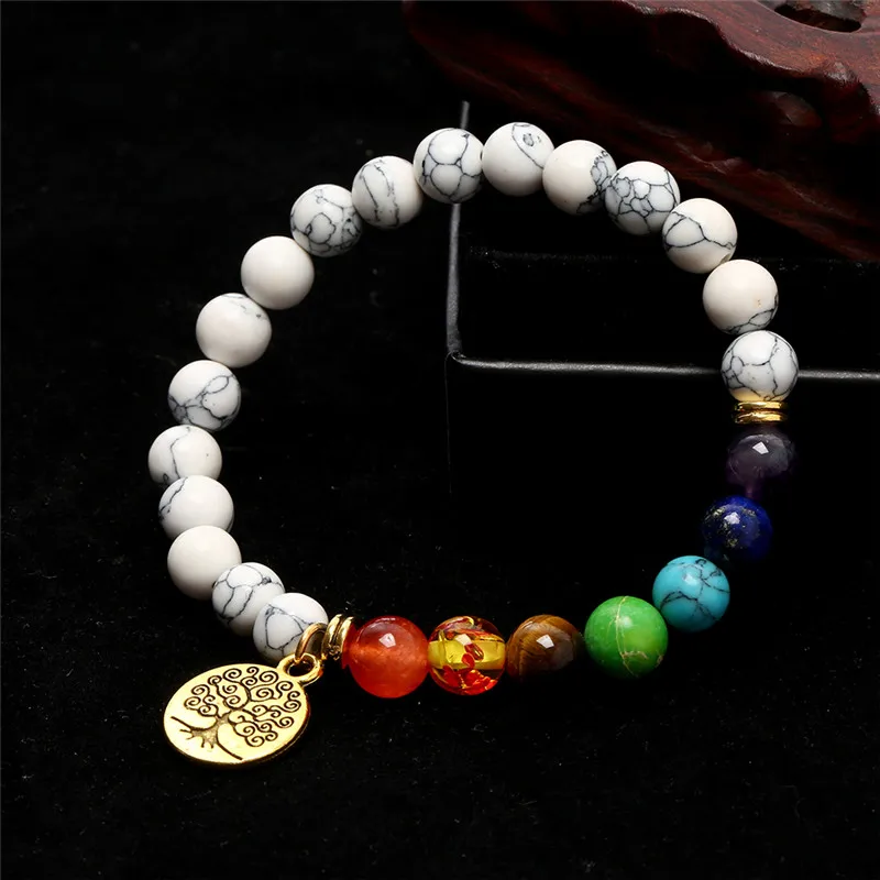 NADEEM новый дизайн 8 мм Howlite с подвеска &quotДрево жизни&quot 7 Чакра исцеляющий баланс