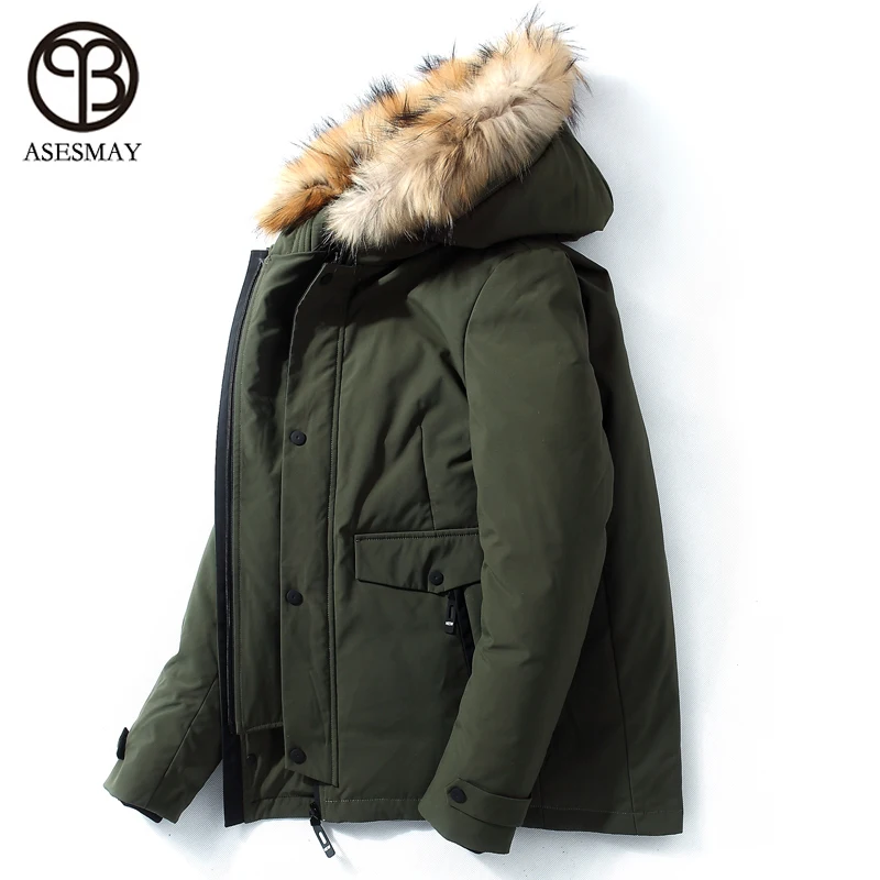 

Asesmay 2018 зимние мужские пуховики, толстые теплые короткие пальто, воротник с капюшоном из натурального меха, повседневные мужские пуховики с ...
