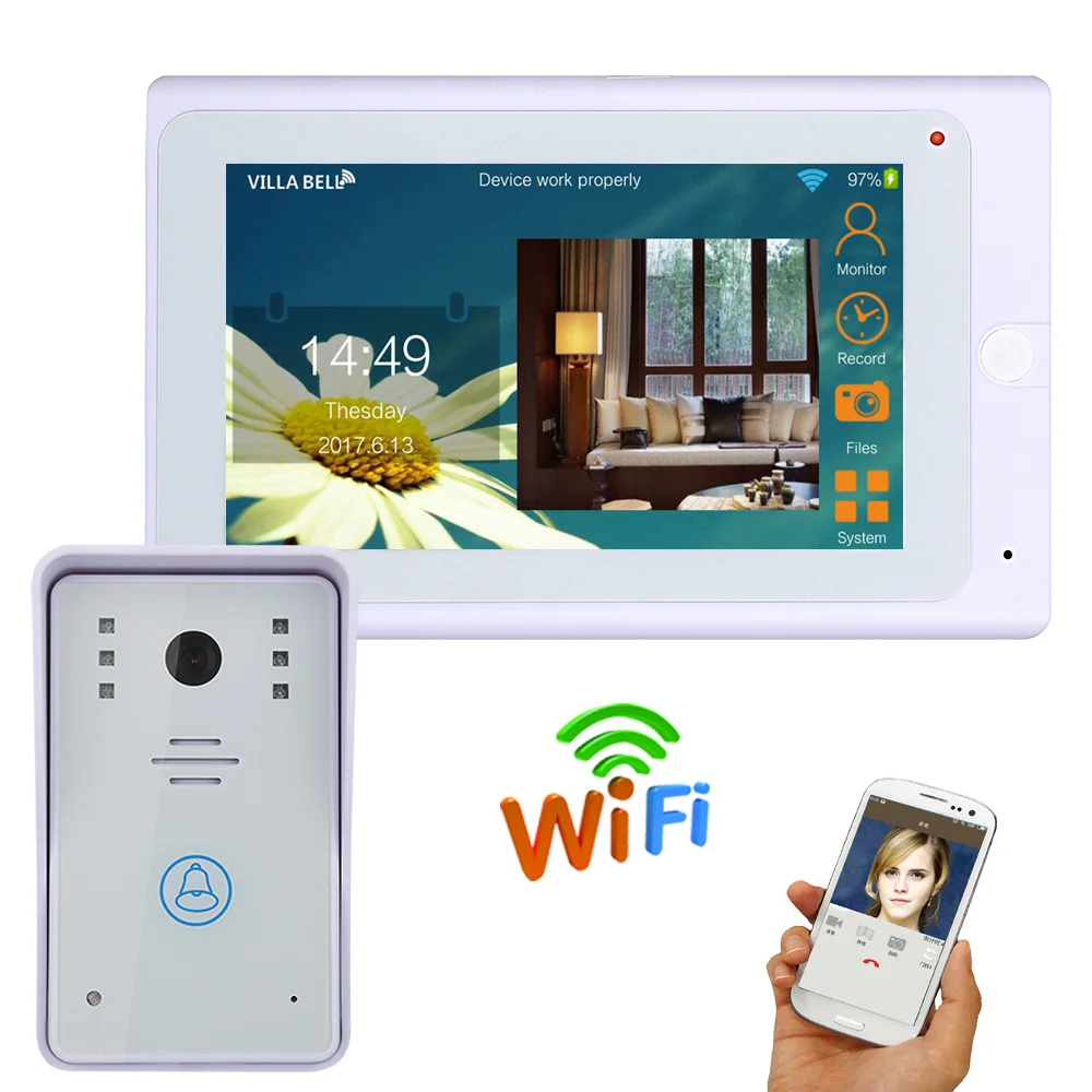 Проводной/беспроводной видеодомофон с TFT экраном 7 дюймов Wi Fi IP 1000TVL|doorbell intercom