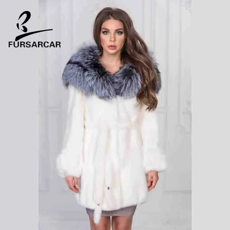 FURSARCAR Роскошные Полные кожаные настоящие фотообои с капюшоном из лисьего меха