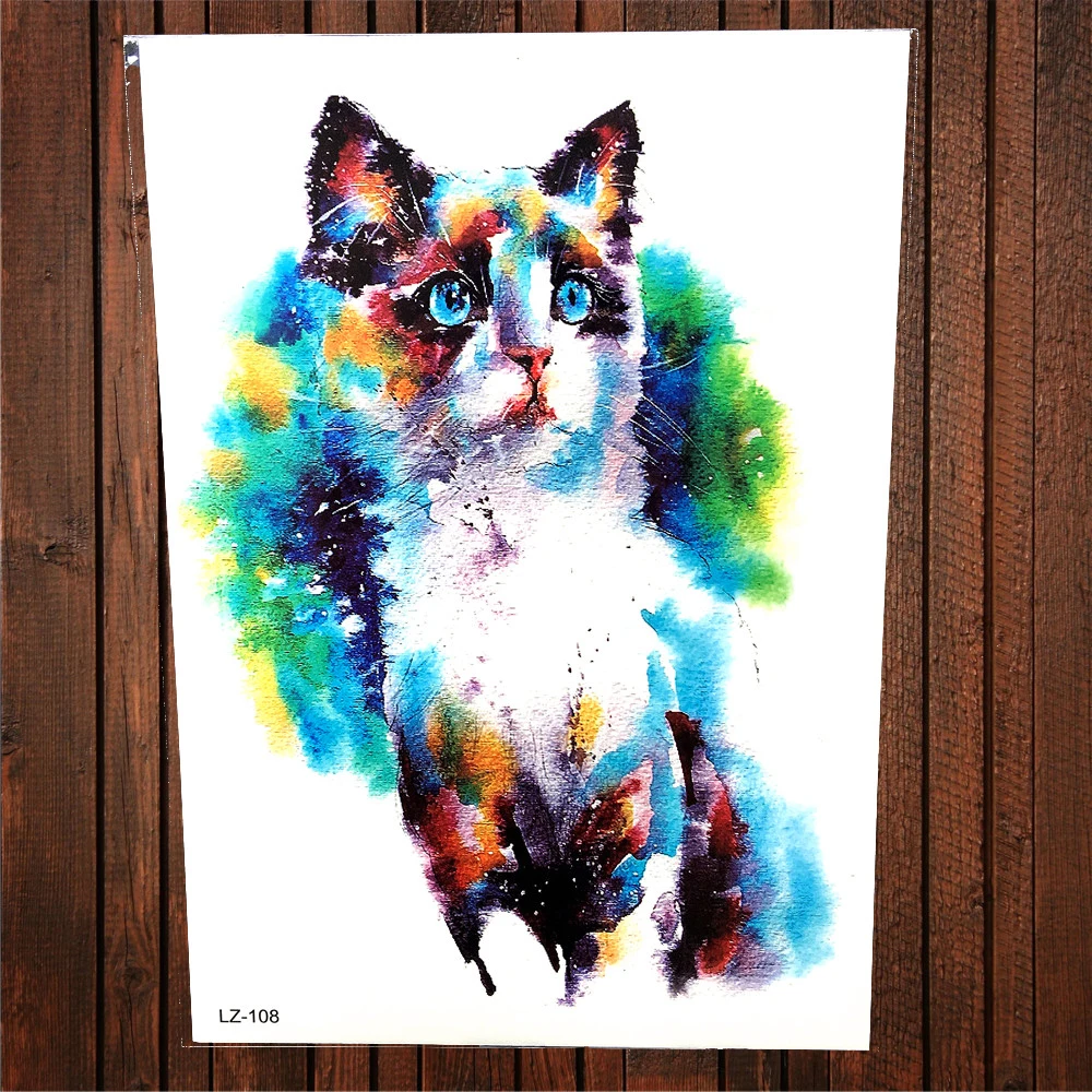Симпатичные акварель Galaxy Cat Водонепроницаемый Временные татуировки Для женщин