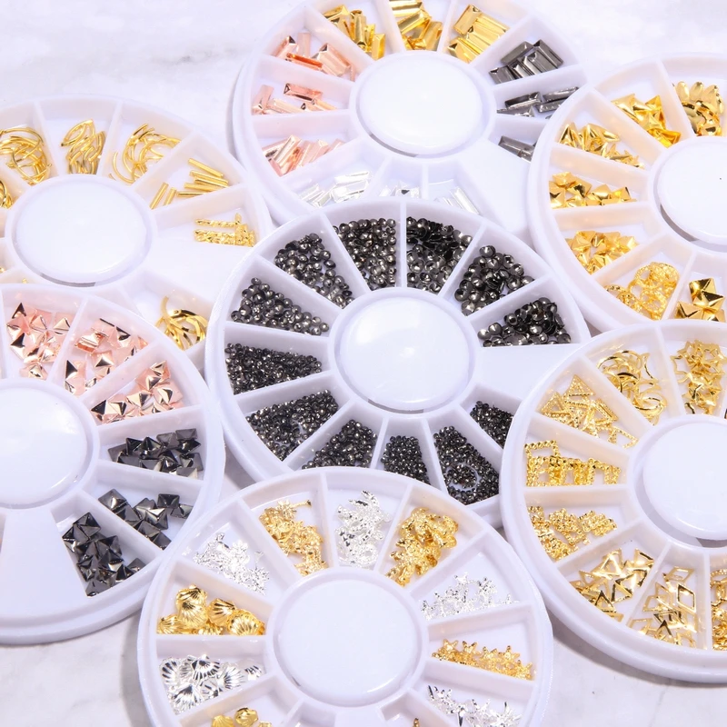 3D пустотелое украшение для ногтей металлические Смешанные формы золотой дизайн