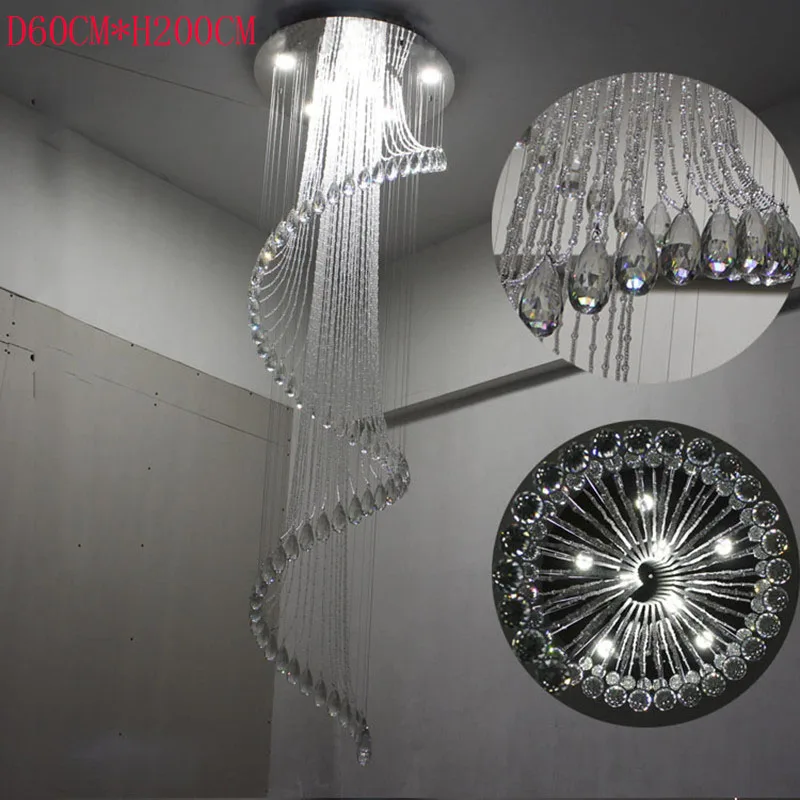 Современная Роскошная большая роскошная хрустальная люстра с длинной лестницей
