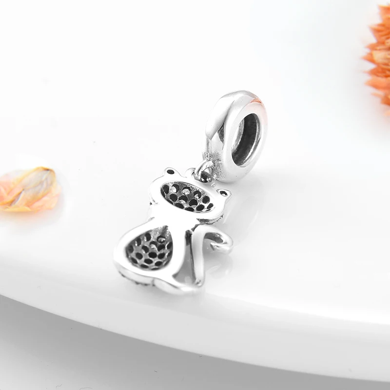 DIY Серебряный Шарм подходит к оригинальному браслету Pandora бусины 925 пробы серебро любовь болтаются талисманы розовый сверкающий CZ элегантный бусина "Кошка"