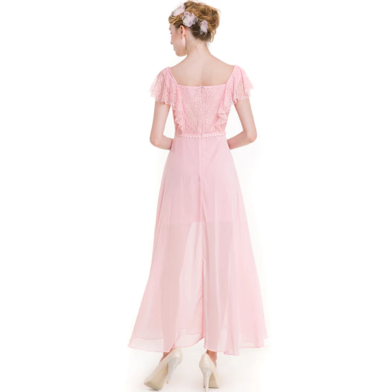 CINQ DIAMANTS Pink Green Maxi Long Dress Swing Sweet Chiffon Ruffles Sundress Square Collar Patchwork longue robe | Женская одежда