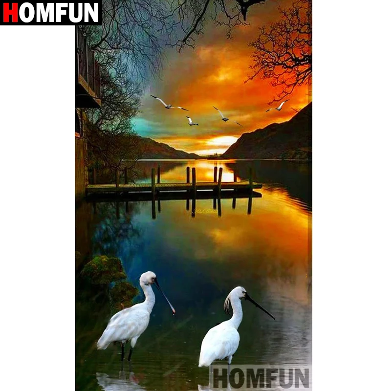 HOMFUN Full Square/Round Drill 5D DIY Diamond Painting "Bird sunset scener" 3D Diamond Embroidery Cross Stitch Home Decor A18962