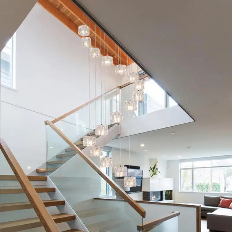 Kopen 6-25 Stks Trap Art Deco Led Cubic Glazen Hanglampen Voor Restaurant Penthouse Moderne G4 Led Kubus Licht Hoge Trap Verlichting