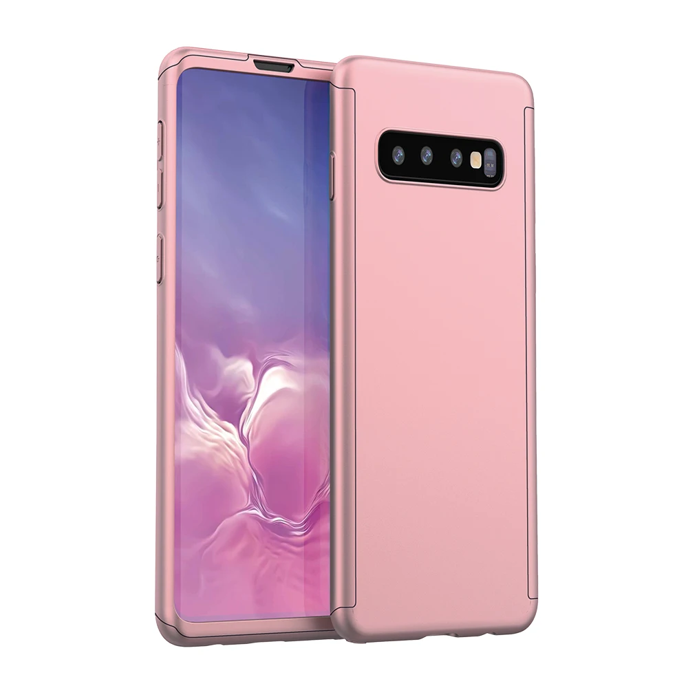 Защита экрана+ 360 чехол для samsung Galaxy S9 S10 Plus S10E Гибридный противоударный чехол-бампер для samsung S8 S7 Edge - Цвет: Rose gold