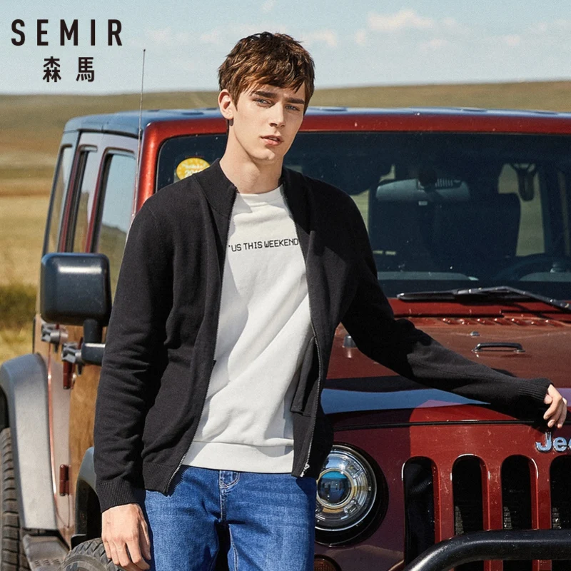 SEMIR Мужской мягкий вязаный кардиган на молнии Ребристый Кардиган со стоячим