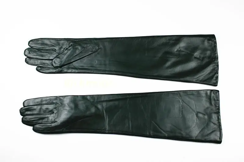 Dark green 48 см длинные перчатки из овчины, разноцветные кожаные перчатки в стиле конфет, длина до локтя, подкладка с подкладкой, теплые - Цвет: Dark green