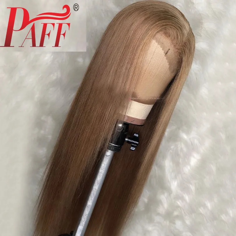 PAFF 13*4 Glueless блонд кружева фронта человеческих волос парики бразильские шелковистые прямые кружева спереди al парик предварительно сорвал мед кружевно парик с волосами Реми