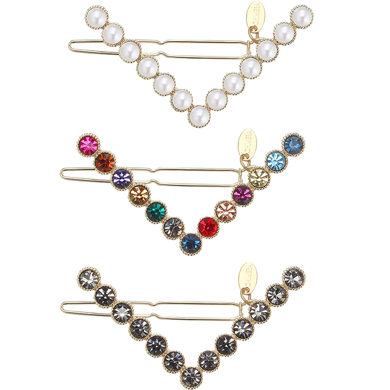 

CHIMERA Simple Metal Hair Pin V Shape Hair Clips Pearl Crystal Hairgrips Ins Fashion Hair Accessories for Women Girls Barrettes