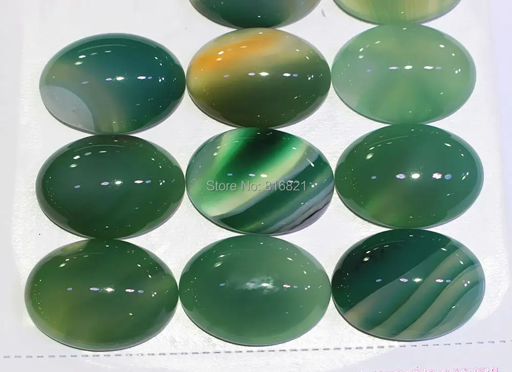 

( 12 Pieces/lot) 22x30mm Green Stripe Veins Agate stone Dome Oval Cabochon Flat Back stone cabochons for DIY Jewelry Making