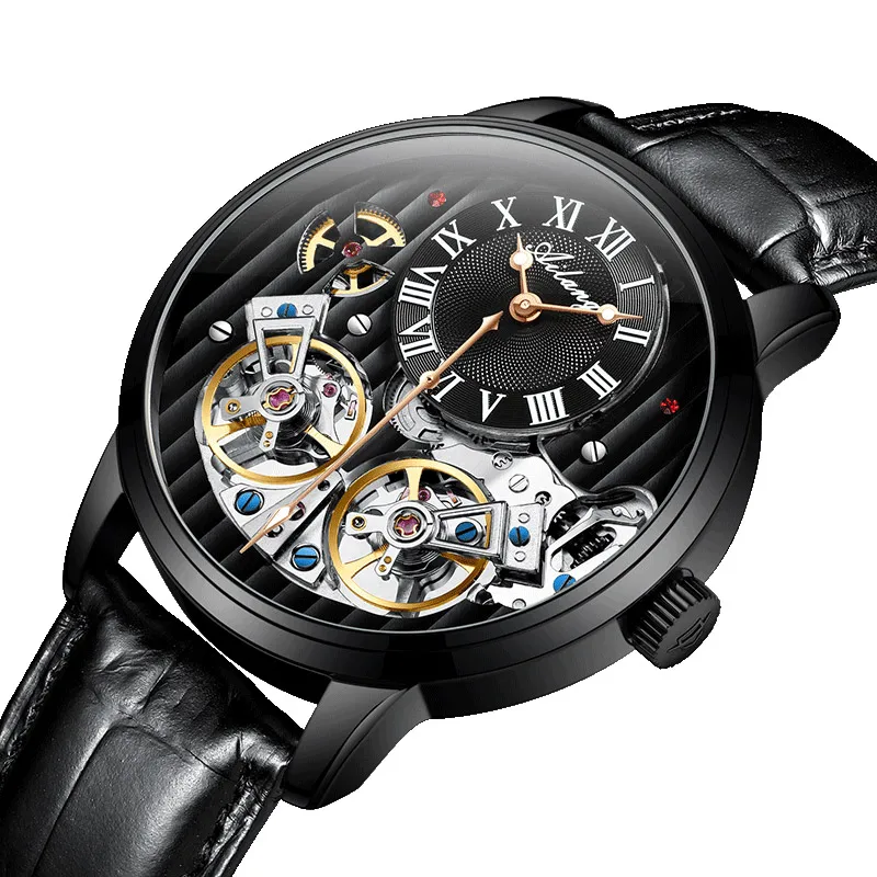 Часы AILANG Double Tourbillon оригинальные мужские автоматические часы Модные механические