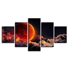 Модульная картина декор из 5 частей, без рамки HD Печать красно-зеленые планета и облако ночной вид живописи модульные абстрактные картины плакат