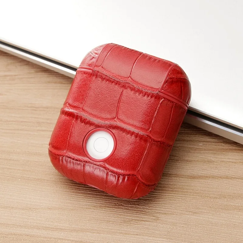 Red AirPods Case Чехол для наушников для AirPods 1 Bluetooth беспроводной защитный кожаный чехол Роскошный первый слой из коровьей кожи крокодил тонкие аксессуары - Цвет: Red AirPods Case
