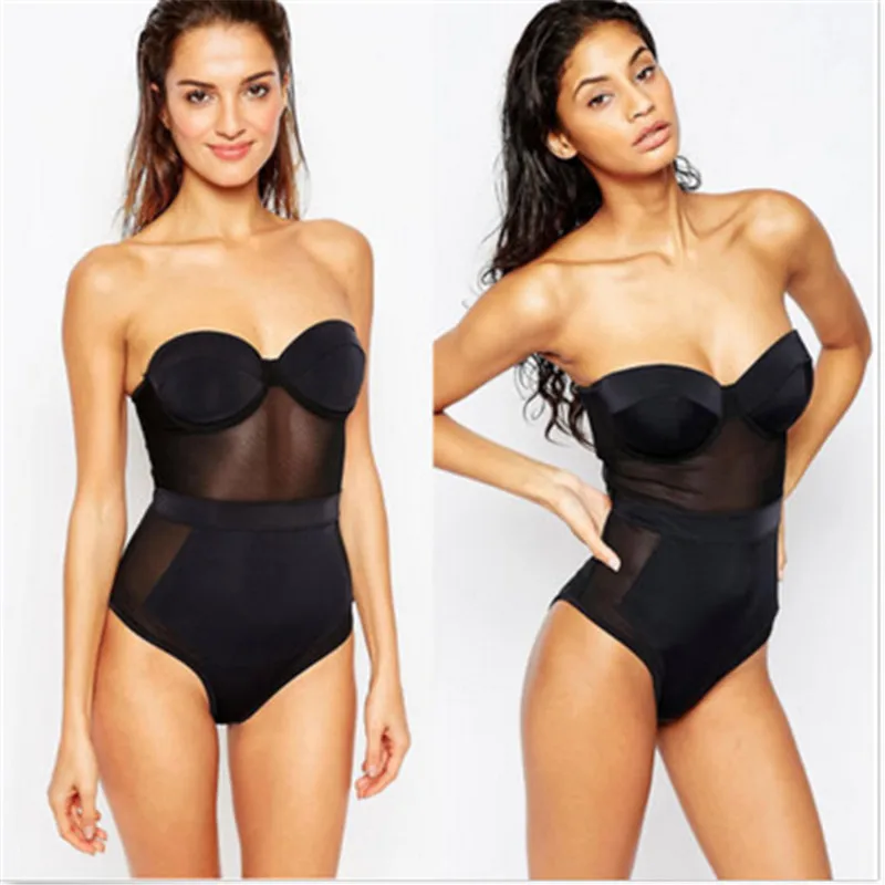 Новинка 2017 года Винтаж Для женщин пикантные черный белый цвет цельный купальник