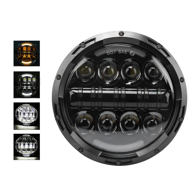 80W DOT Approved 7 inch LED Projector Headlight with Angle Eyes For Harley Motorcycles(Black/Chrome) |