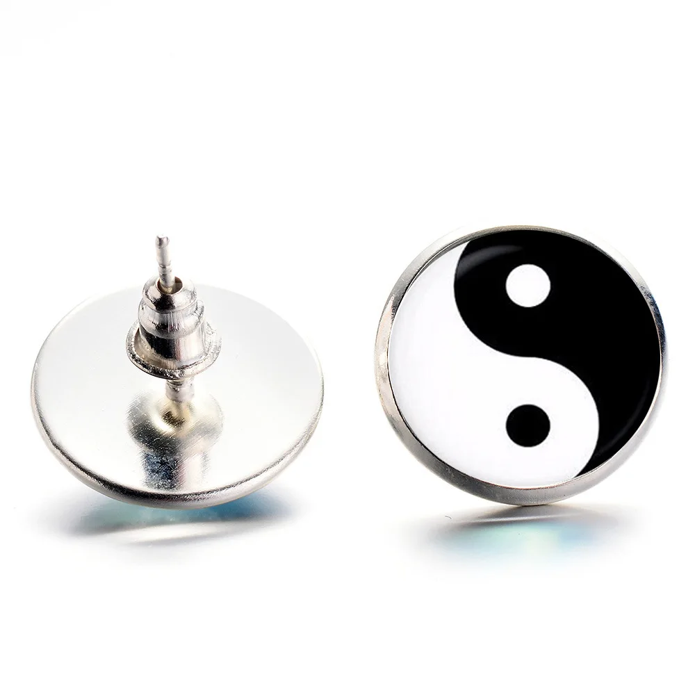 Серьги Yin Yang для мужчин и женщин схема Тай-Чи стеклянный кабошон время Простые