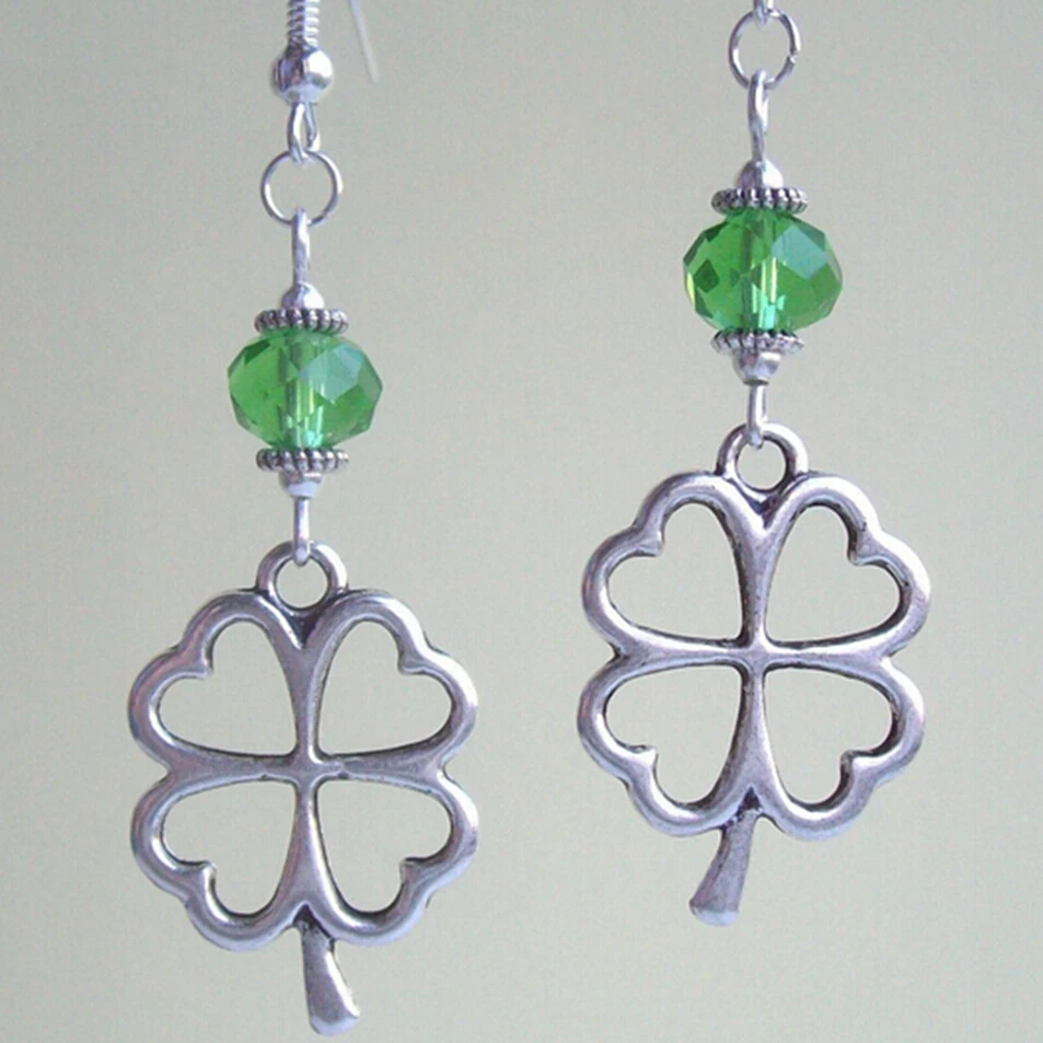 

HOT !Fashion Jewelry Earrings Lucky Clover and Crystal Beads Charm Drop Earrings Pendant Tibetan silver for woman gift -104