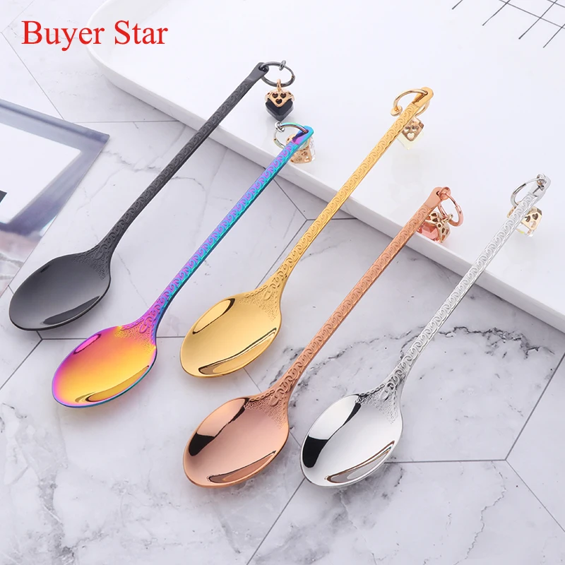 1 шт красочные Нержавеющая сталь Кофе ложка с длинной ручкой Чай десерт веселки