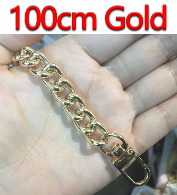 100cm Gold Высококачественные Алюминиевые цепочки, золото, серебро, черный пистолет 10 мм сменный светильник, кошелек, цепочка, сумка на плечо, ремни для маленьких сумок - Цвет: 100cm Gold