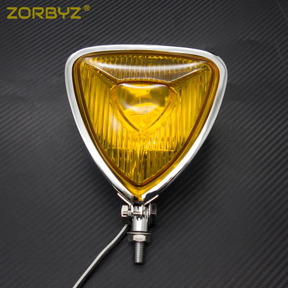 Мотоциклетная треугольная фара ZORBYZ Хромированная с плоской задней стороной для