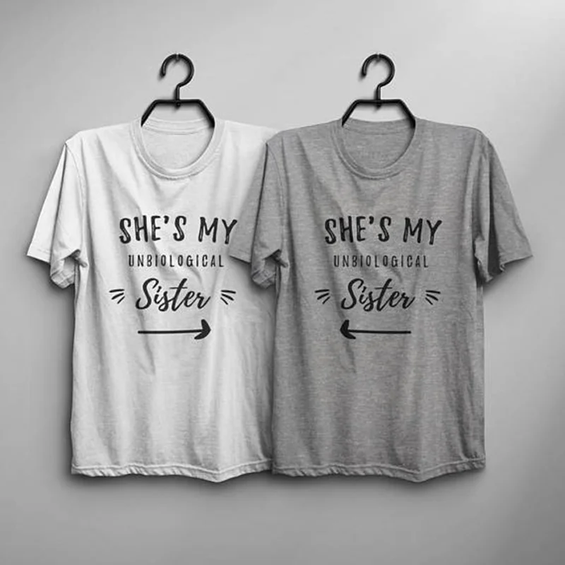 Best Friend Gift Funny T Shirt Graphic Tee Women Clothing for Birthday She is my unbiological sister shirt goth tumblr top | Женская