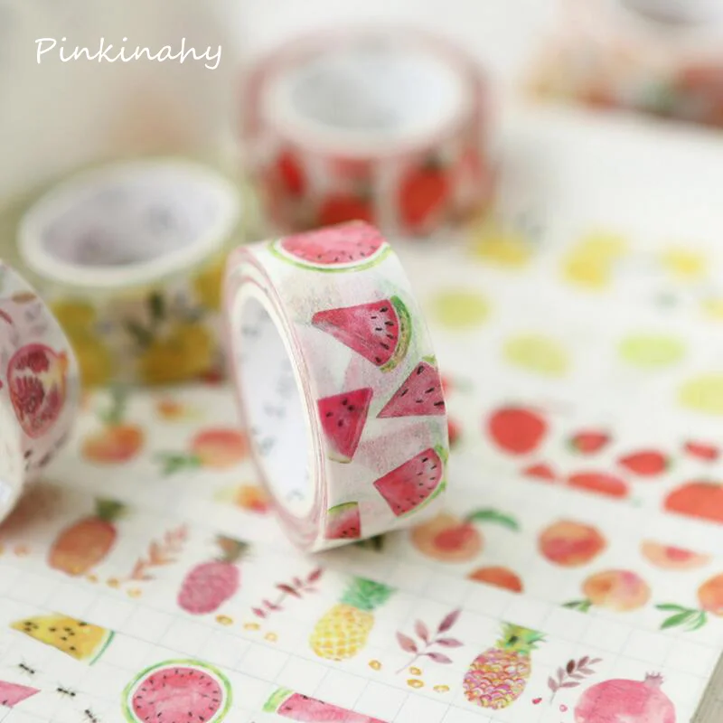 15 мм x 7 м DIY мультфильм Бумага клейкая лента из рисовой бумаги фрукты Клубника