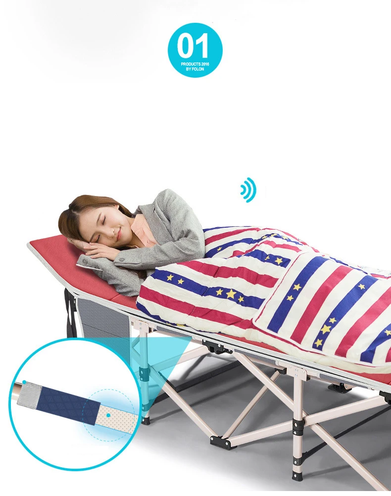 Portable Lightweight Folding Beds with Adjustable Headrest& Breathable Surface Material for Outdoor Camping& Home/Office Nap