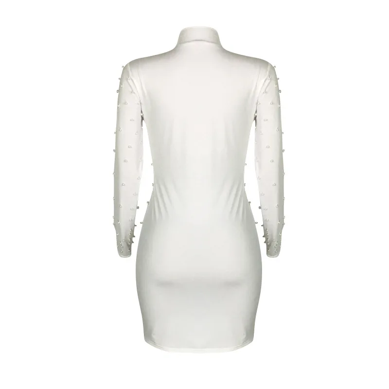 Женское вечернее мини-платье с жемчугом и бусинами сексуальное облегающее