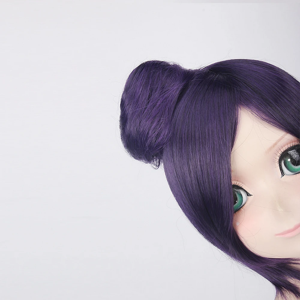 

2019 NARUTO Konan Cosplay Wigs for Women Anime Party 40cm Short Straight Synthetic Hair with A Bun Christmas Gift Dark Purple