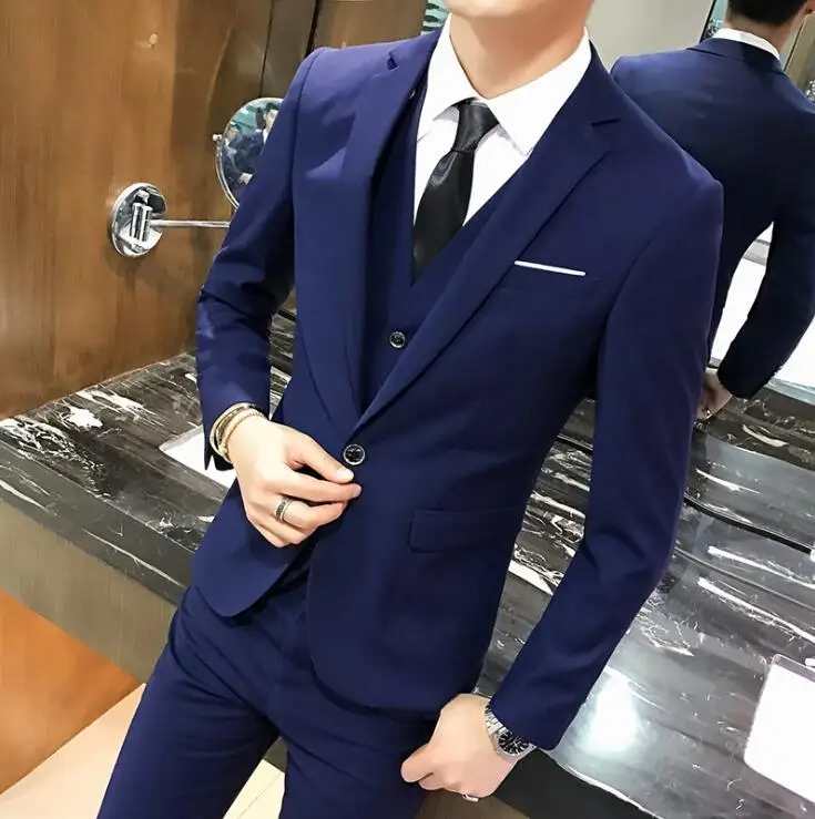 

2019 Mens Wedding Suits Slim Fit One Button Grooms Men's Suit Business Casual Suit Formal Jacket Vest Pants