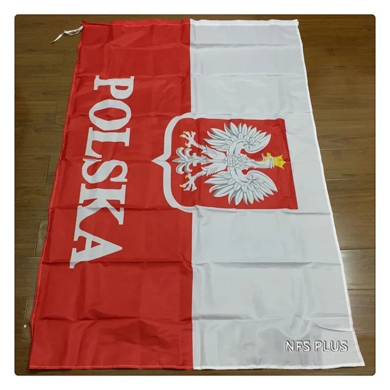 Флаг польский 90x150 см полиэстер с принтом орла 2 латунных люверса подвесные