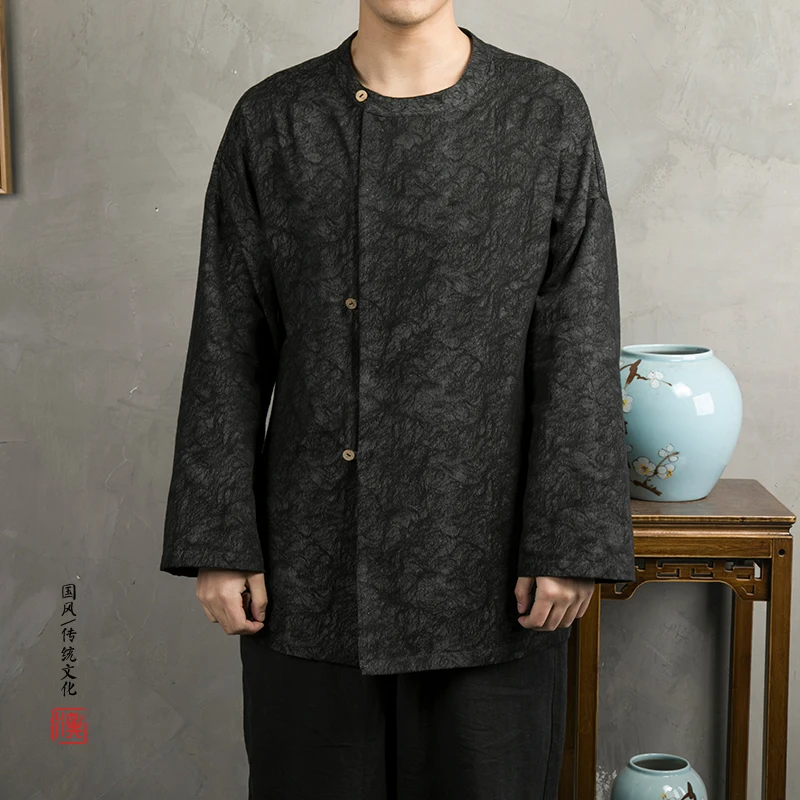MIXCUBIC 2019 spring British style linen Jacquard jackets men Long section casual loose Tang suit M-4XL | Мужская одежда