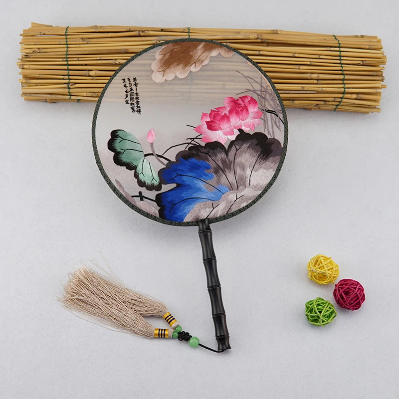 Su вышивка двухсторонняя лотос Китайский классический вентилятор ручной работы |