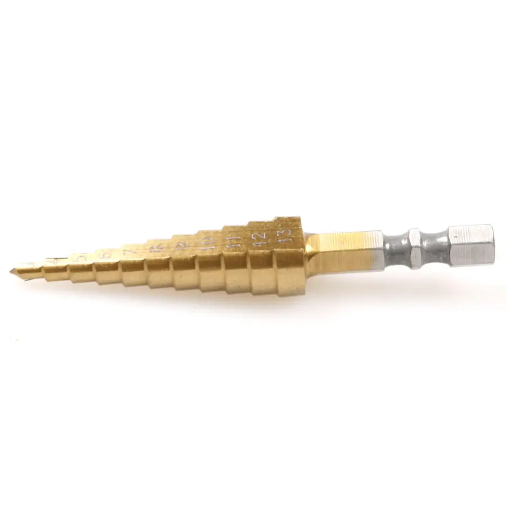 

3-13MM 11 steps Stainless Steel 1/4" Hex Shank Titanium Coated Step Drill Bit