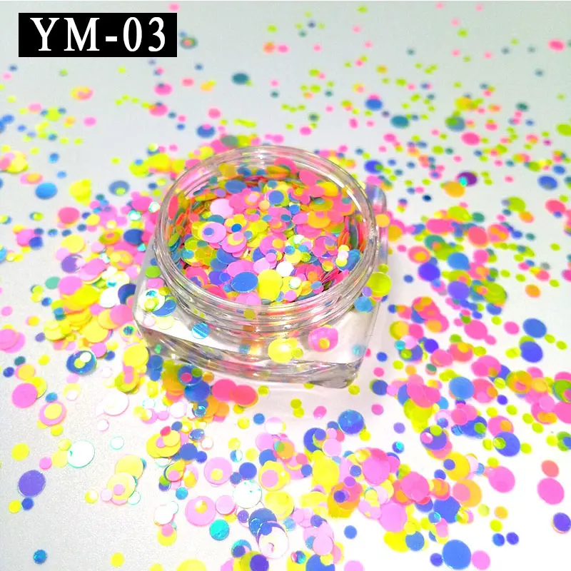 YM-01-12 12 коробок/партия 1 мм 2 мм 3 мм смешанные цвета круглые пайетки Блестки Мини конфетти из блесток свободный дизайн ногтей 3D Неоновый в горошек