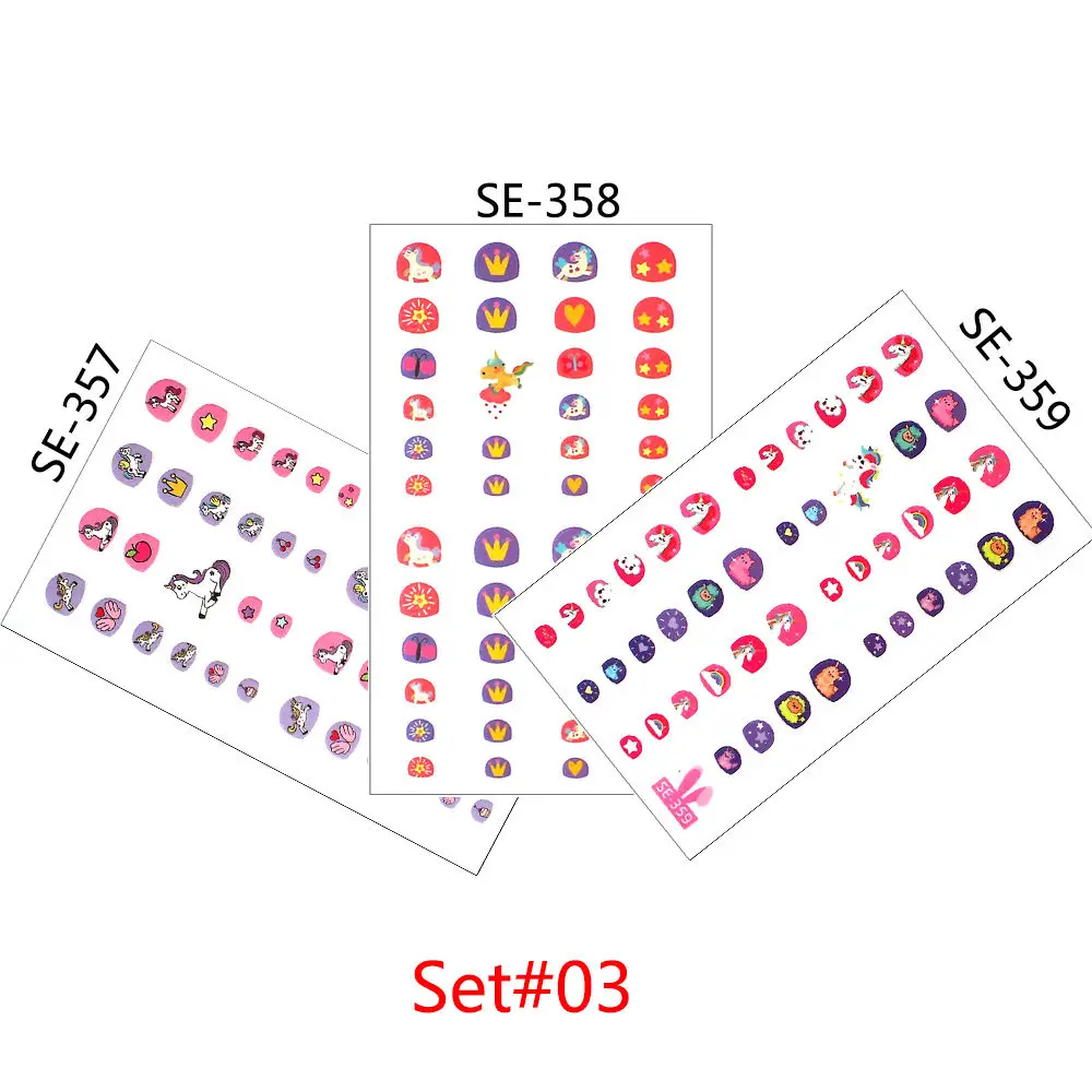 3 set SE 03 Glaryyears 3 шт./компл. детей SE Дизайн Ногтей Полное покрытие красочные Животные узор наклейка для ногтей Маникюрные Типсы Стикеры - Цвет: 3 set SE 03