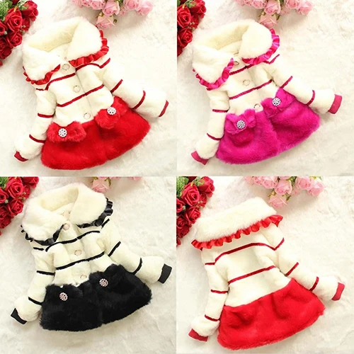 Children Faux Fur Coat Bow Princess Baby Kid Girls Outerwear Winter Warm Top | Детская одежда и обувь