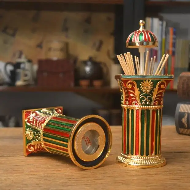 

European retroRoman column toothpick bucket home decor Metal carved decorative toothpick With bottle opener tooth pick YQT024