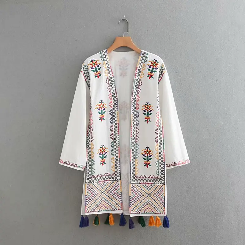 2018 женские пальто Boho Этническая рами высокое качество вышивка кисточкой с