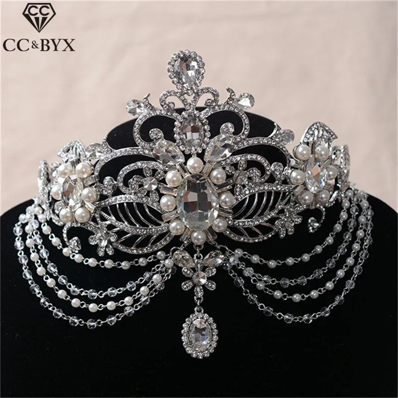 

CC crowns tiaras hairbands water drop shape frontlet rhinestones pageant wedding hair accessories for bridal fine jewelry HG382