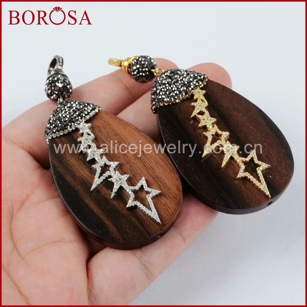 BOROSA Tear Drop Sander деревянный кулон из бисера чистое серебро Цвет Сандерс с 6 звездами