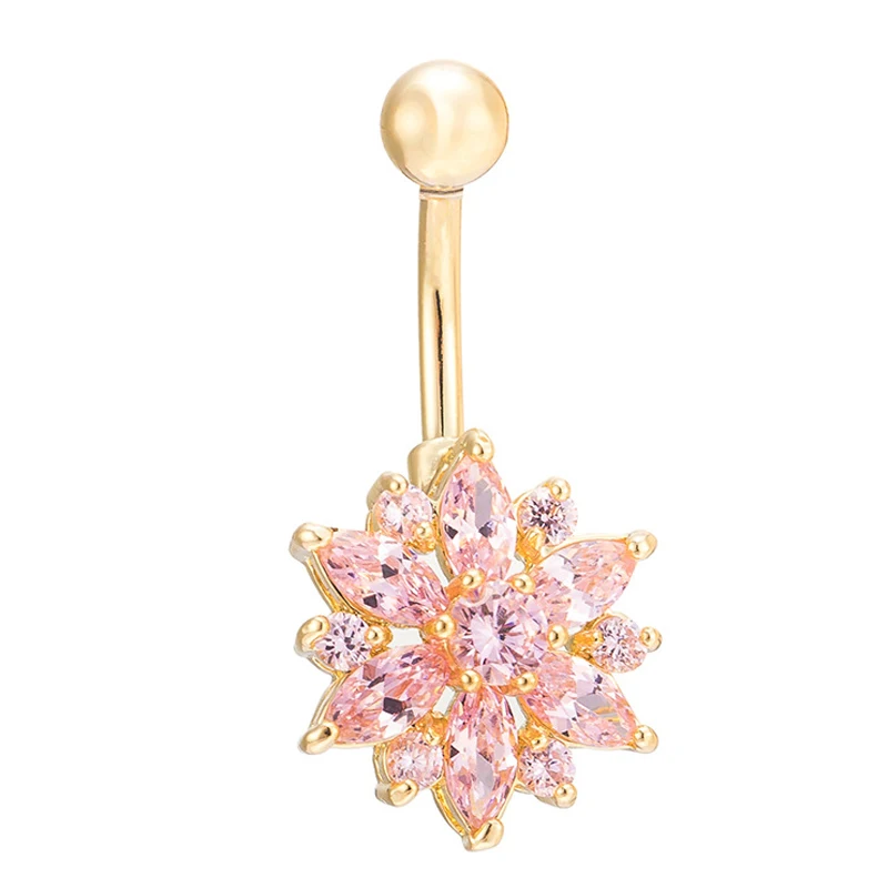 Женское кольцо для пирсинга пупка с фианитом из медицинской стали|belly rings|flower belly