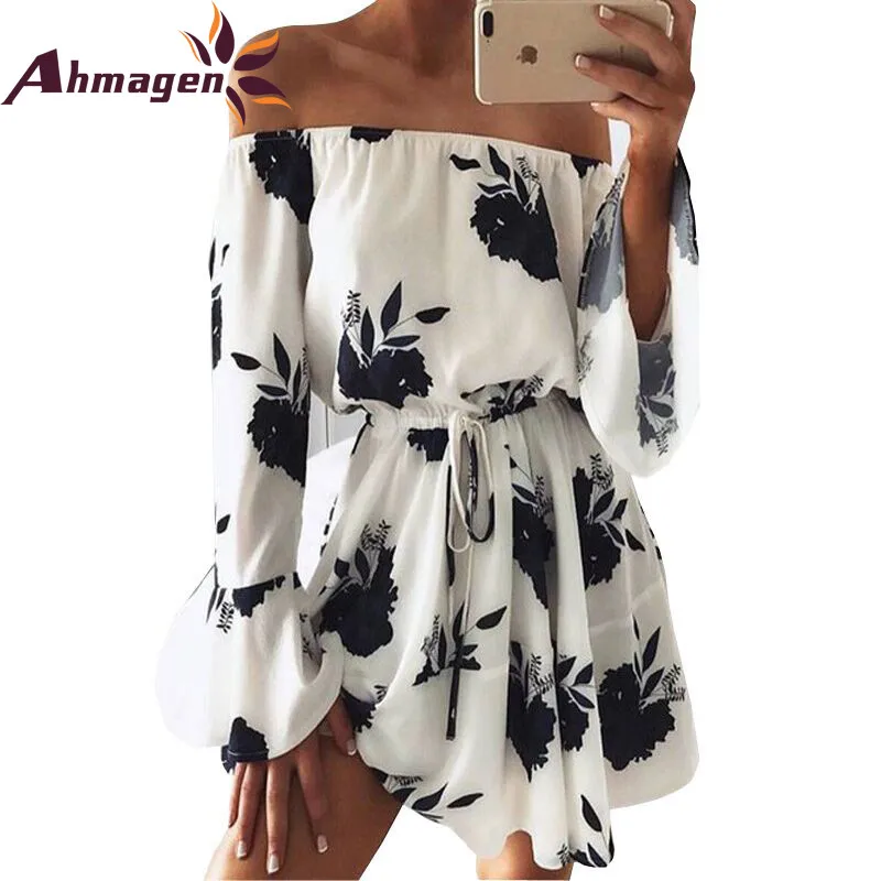 Ahmagen Для женщин Лето 2018 пляжные цветочный Boho платье Свободные Печать пикантные с