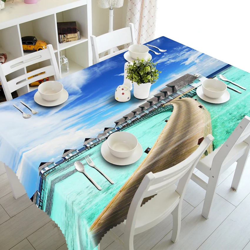 

Home Textile 3D Tablecloth Aegean Sea Beach Resort Scenery Pattern Thicken Polyester Cloth Rectangular&Round Wedding Table Cloth