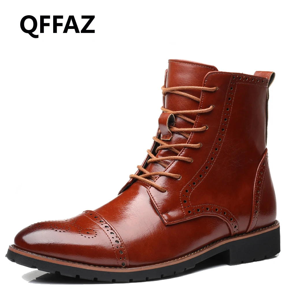 Мужские осенние ботильоны QFFAZ из натуральной кожи на плоской подошве