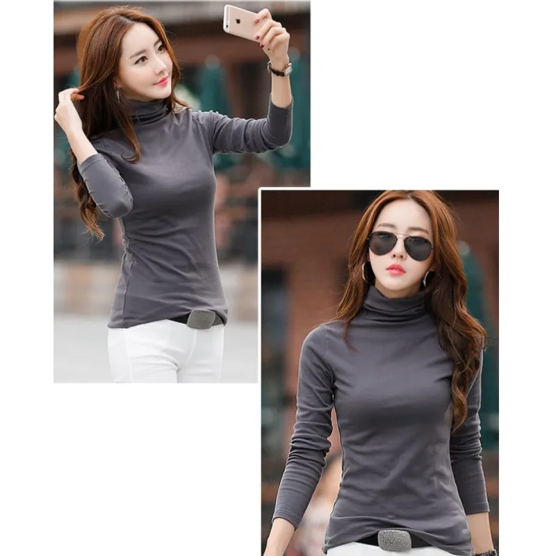 

Womens Clothing Turtleneck Tops Long Sleeve T Shirt Casual Slim Elegant Korean Fashion Pullover Femme Sexy Ladies Tops E1210
